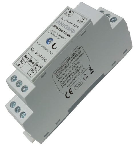 12A LED dimmer for DIN rail (common ground connection)